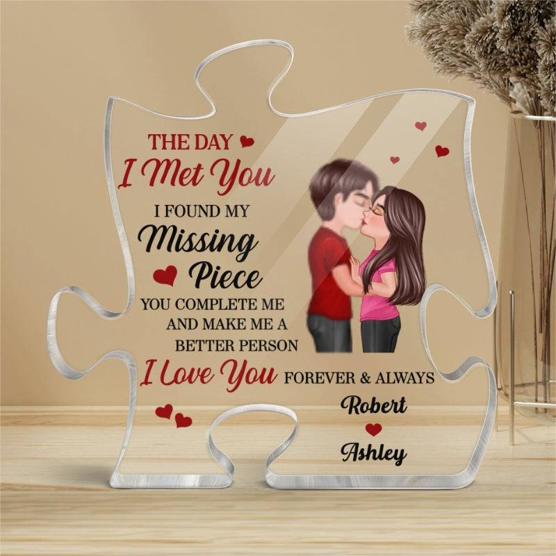 Doll Couple Kissing Found My Missing Piece Anniversary Gift For Him For Her Personalized Puzzle Acrylic Plaque