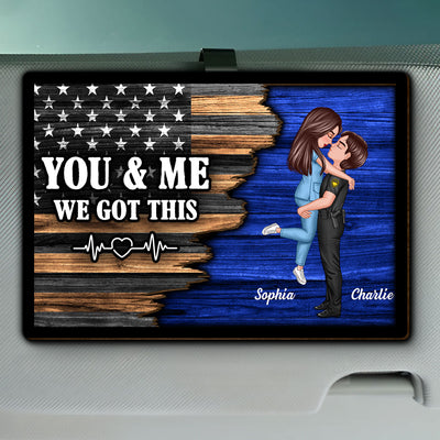 Hero Couple Hugging Kissing Half Flag  Gift by Occupation Gift For Her Gift For Him Personalized Car Visor