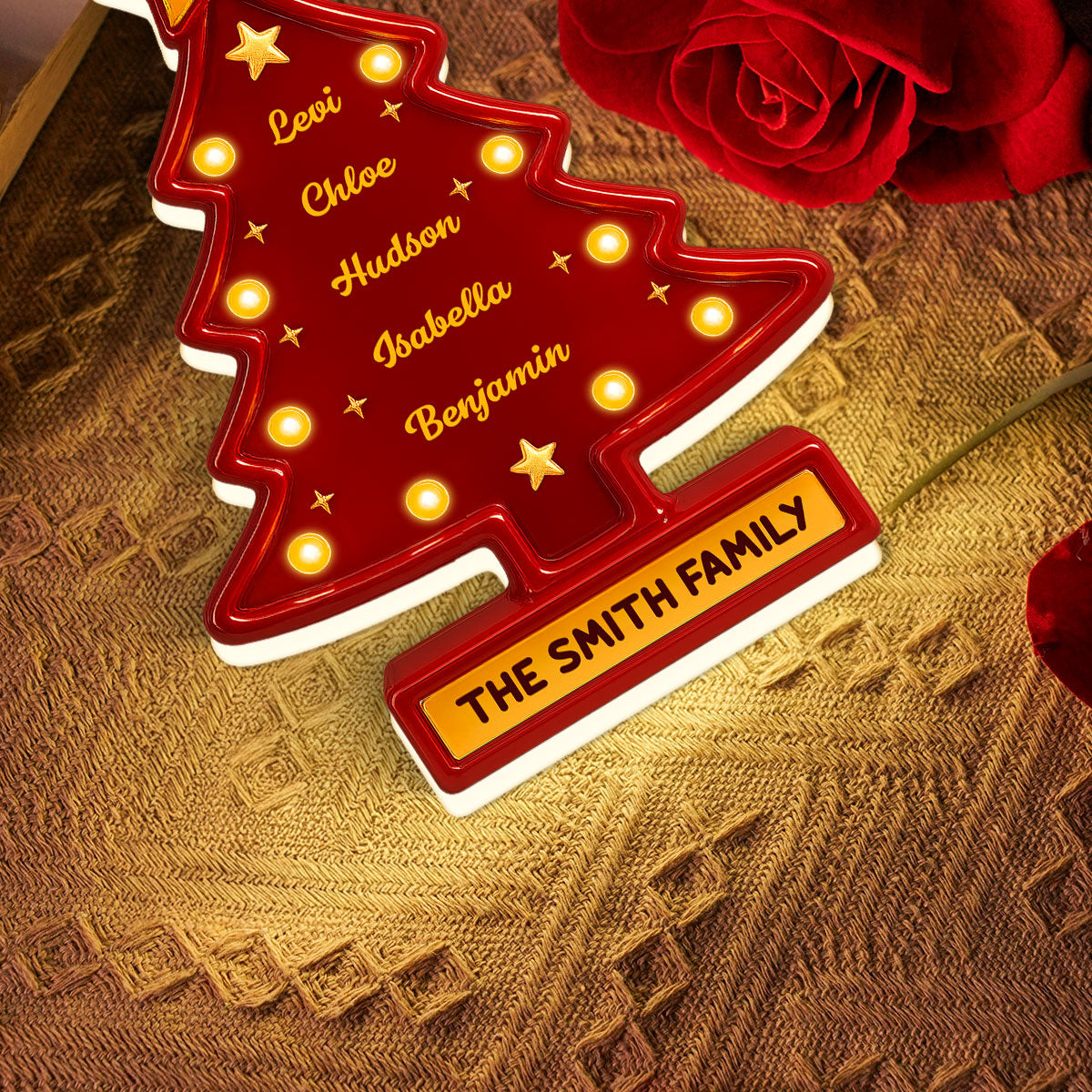 3D Effect Christmas Tree Marquee Texture Family Members Names Personalized LED Light Box