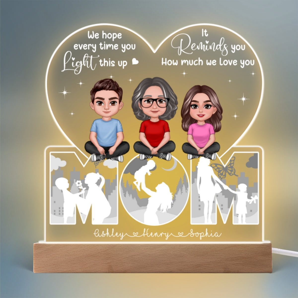 Mom We Hope Every Time You Light This Up Personalized Custom Shape Acrylic Plaque LED Night Light