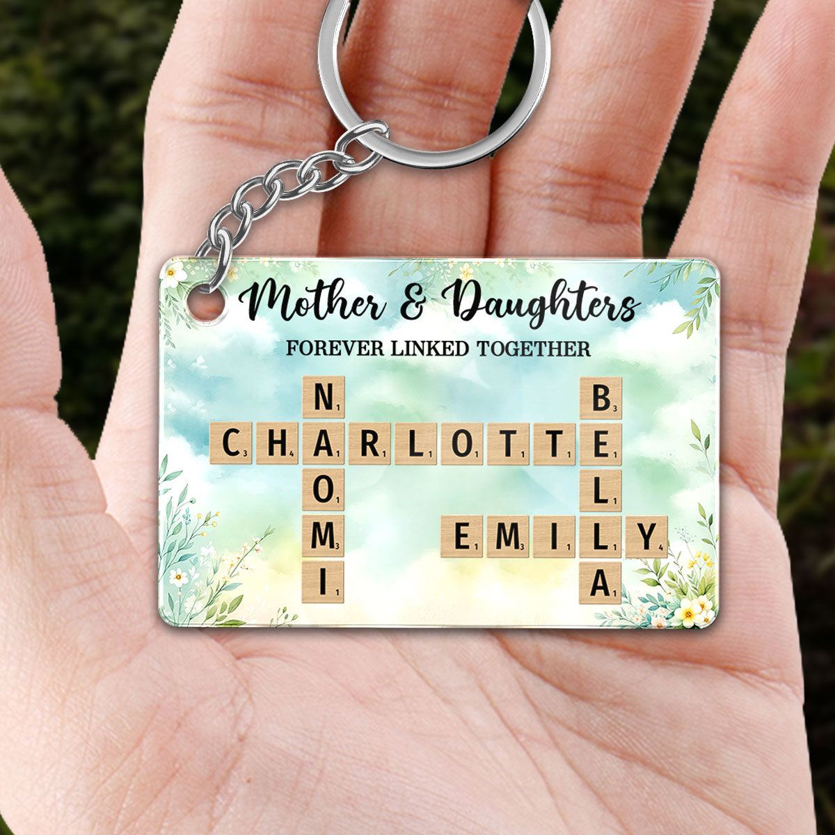 Mother & Daughters Sons Forever Linked Together Crossword Puzzle Art Personalized Acrylic Keychain