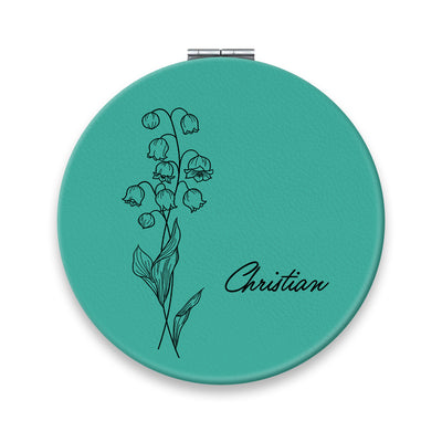 Birth Month Flower Personalized Circle Compact Mirror, Travel Size Mirror, Birthday Gifts, Birth Flower Gift