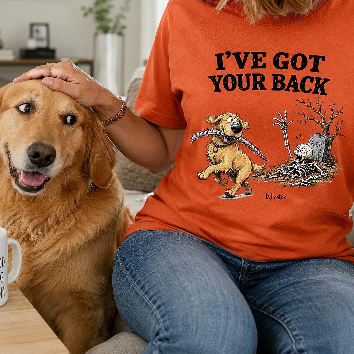Quirky Dog I've Got Your Back Dog Stealing Backbone From Your Dog Photo - Personalized Shirt - Funny Halloween Drinkware For Dog Lovers