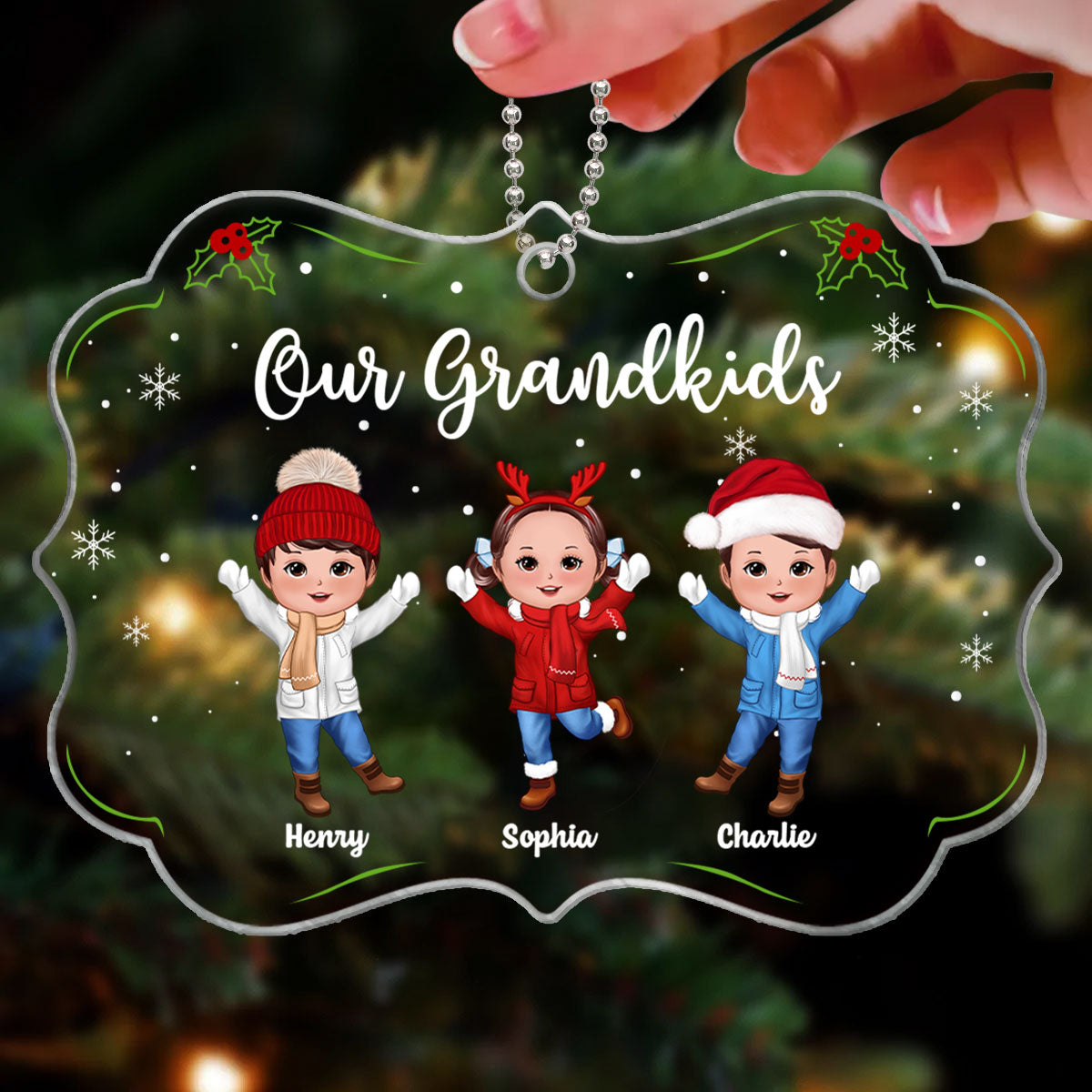 Our Grandkids Happy Doll Kids Gift For Grandparents Personalized Acrylic Ornament