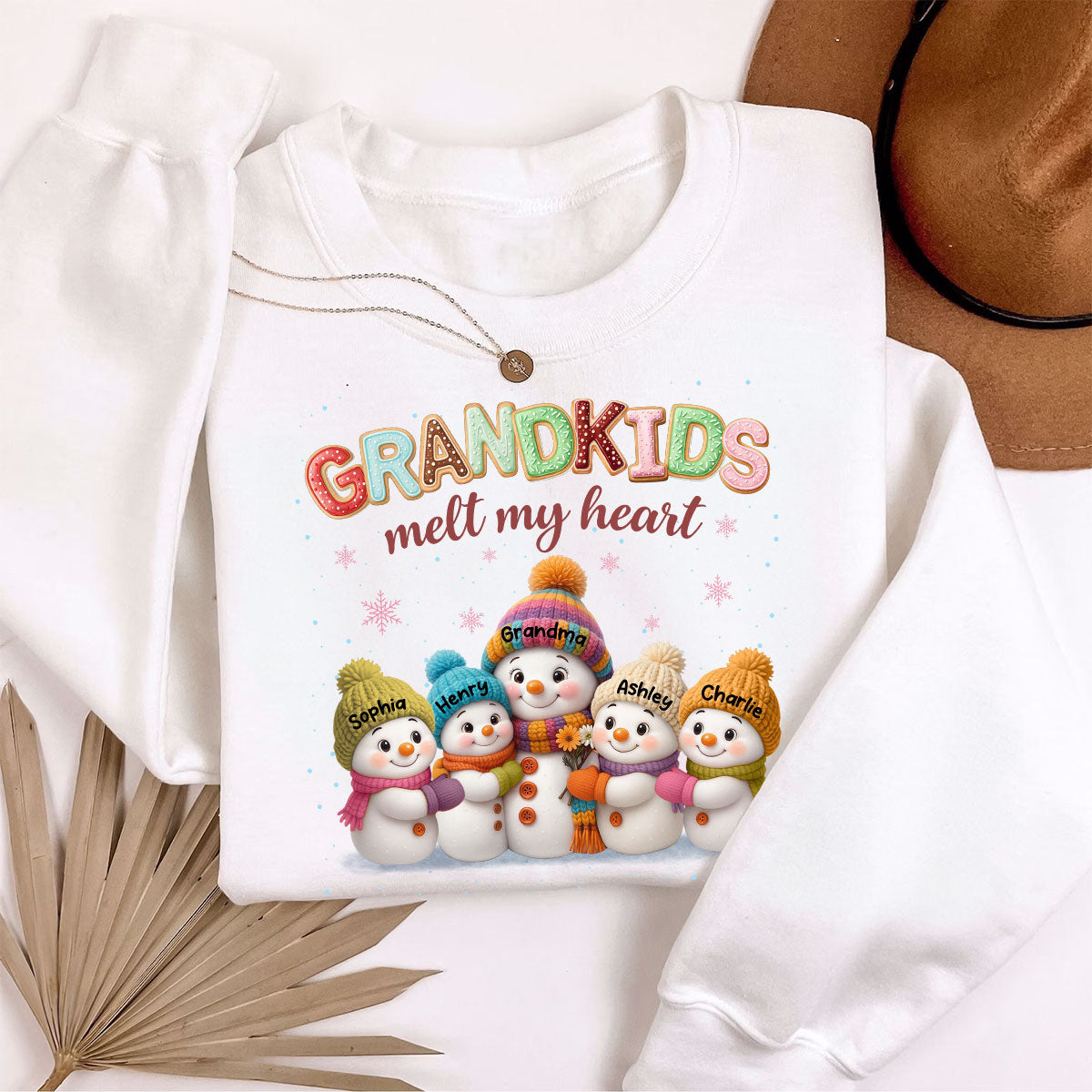 Heartwarming Christmas Snowman Grandma Grandkids Melt My Heart - Personalized Sweatshirt