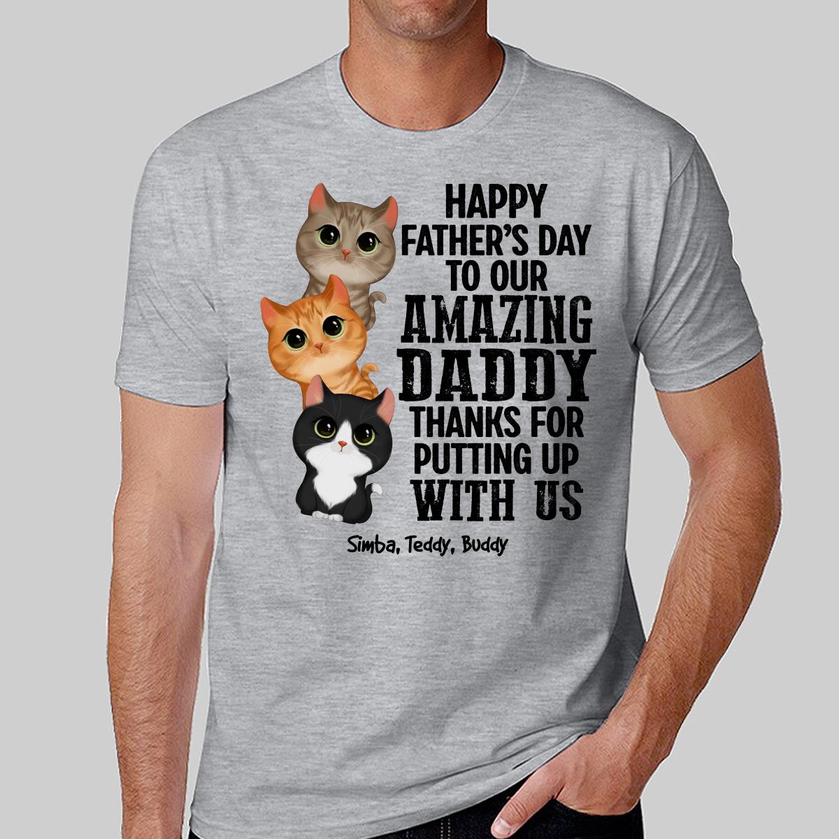 Watercolor Cute Cats Thanks For Putting Up With Us Cat Dad Personalized Shirt