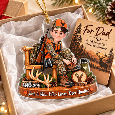 Just A Man Who Loves Deer Hunting - Personalized Acrylic Ornament - Christmas Gift for Husband, Dad, Grandpa