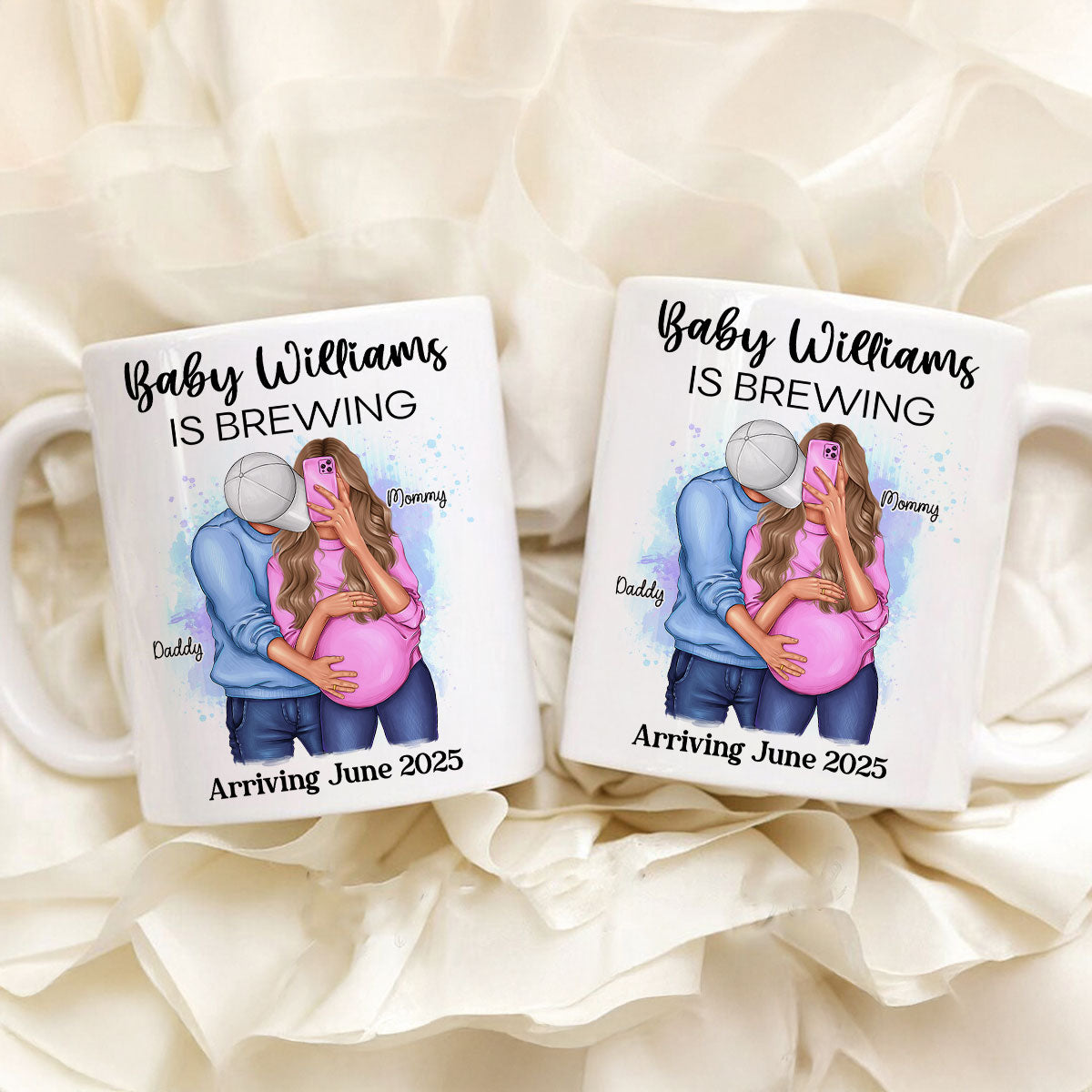 Baby Is Brewing Pregnancy Hugging Couple Personalized Mug Expecting Mom Gift, Expecting Parents Gift,  Gift