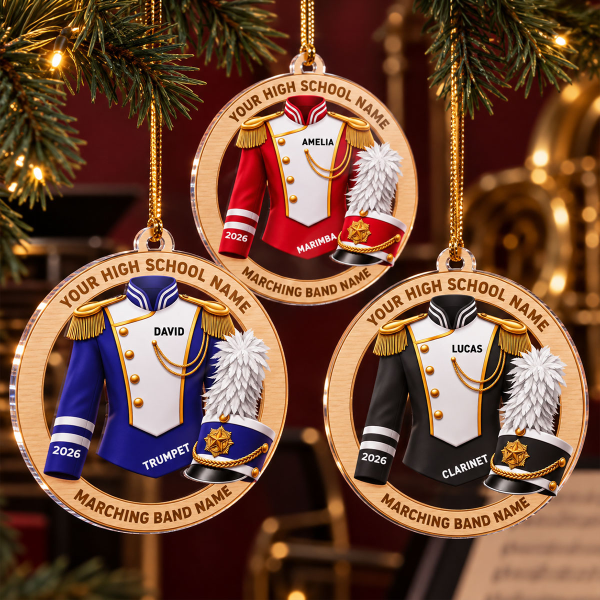 Custom Marching Band Uniform Trombone - Personalized Acrylic Ornament - High School Band Instrument Senior Gift, Christmas Gift for Daughter, Son