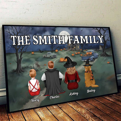 Halloween Family Back View Sitting Personalized Poster