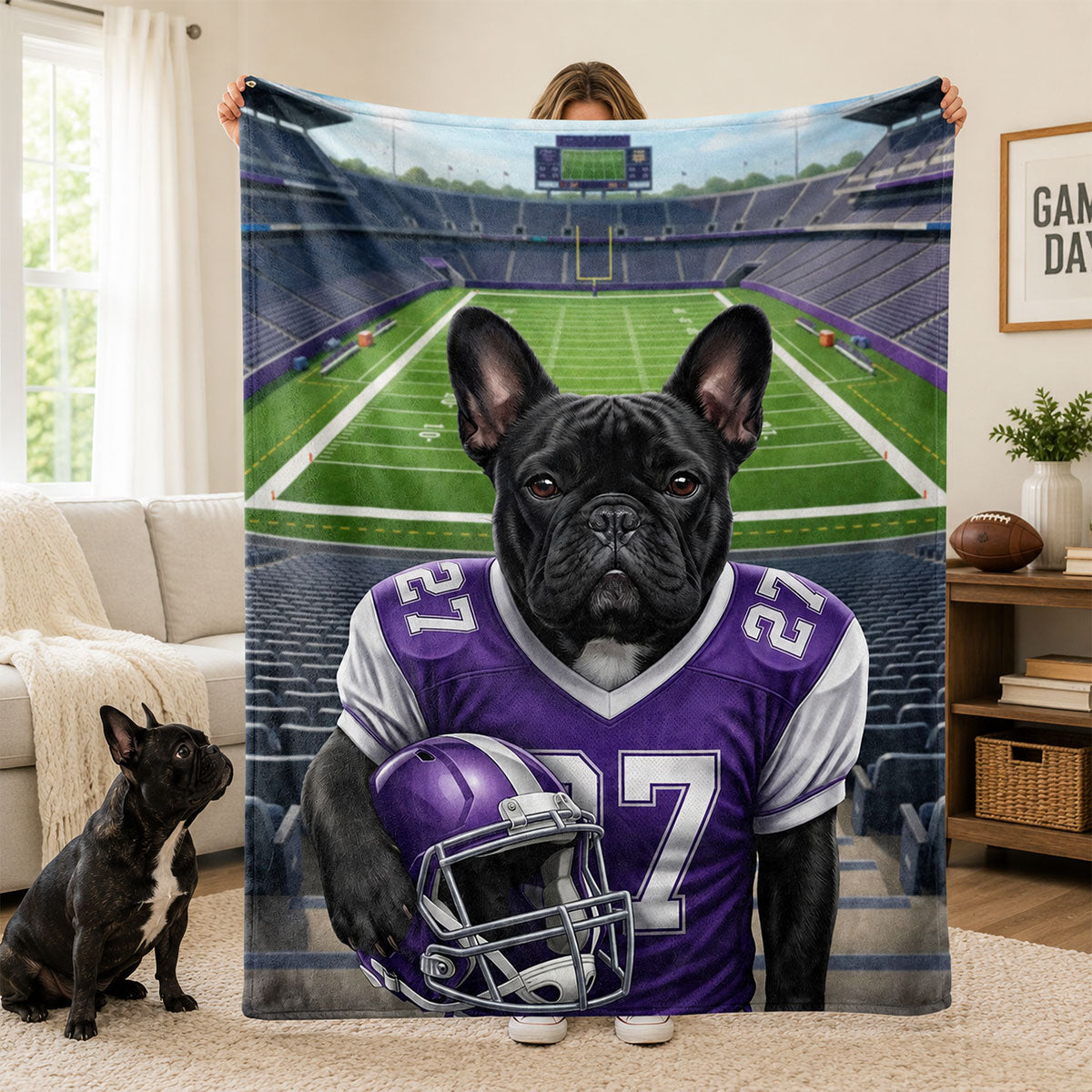 Custom Pet Photo and Name Football - Personalized Fleece Blanket - Gift for Football Lovers, Gift for Him