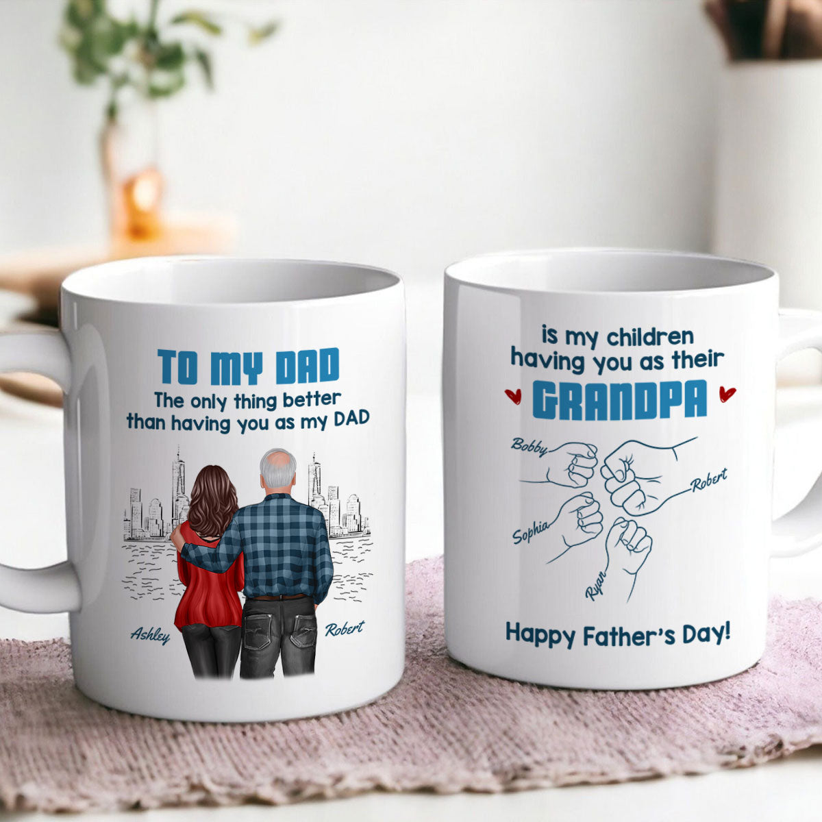 To Dad My Children Having You As Their Grandpa Fist Bump Blue Tone Personalized Mug, Gift For Dad