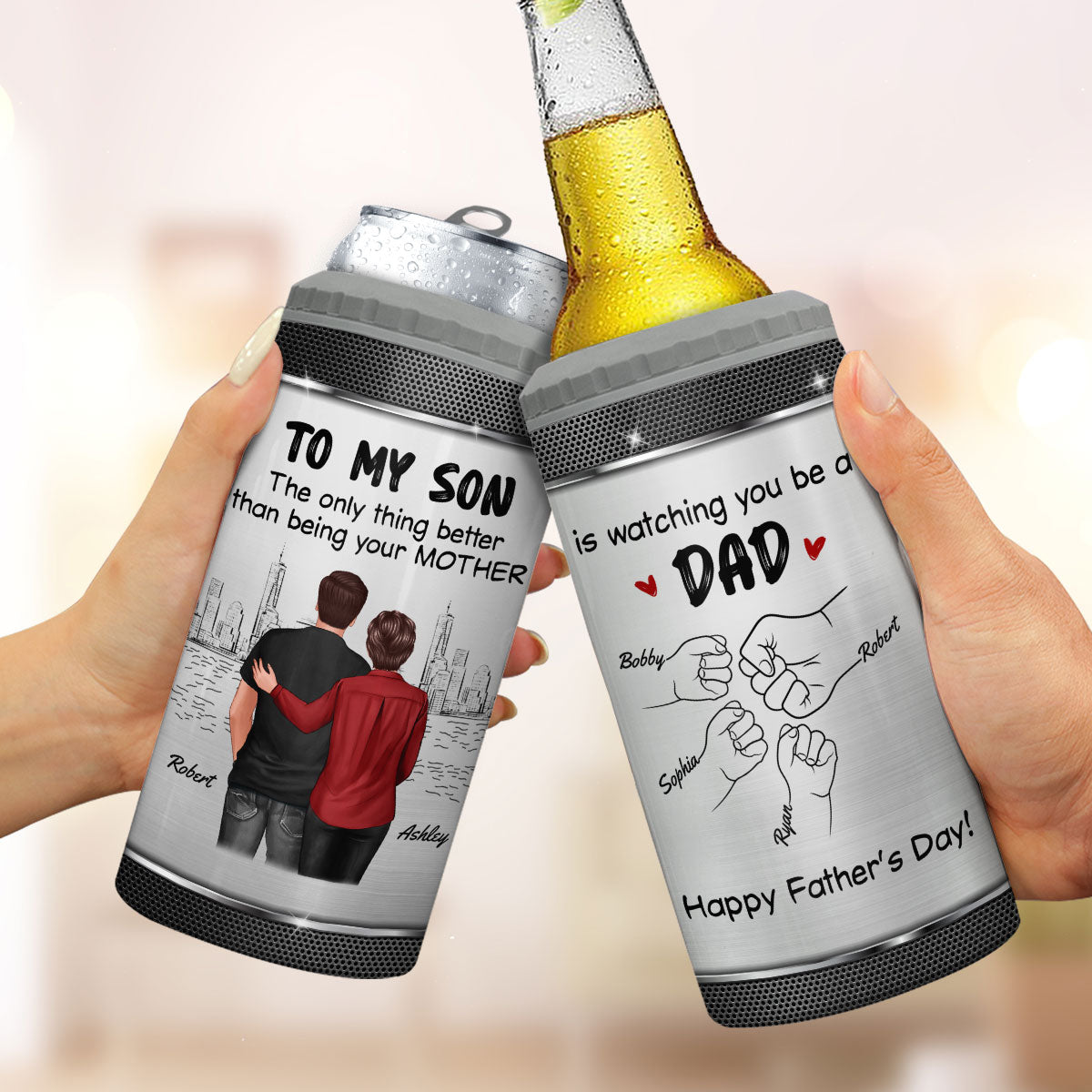 From Mom Dad To Son Watching You Be A Dad Personalized 4-in-1 Can Cooler, Gift For Son
