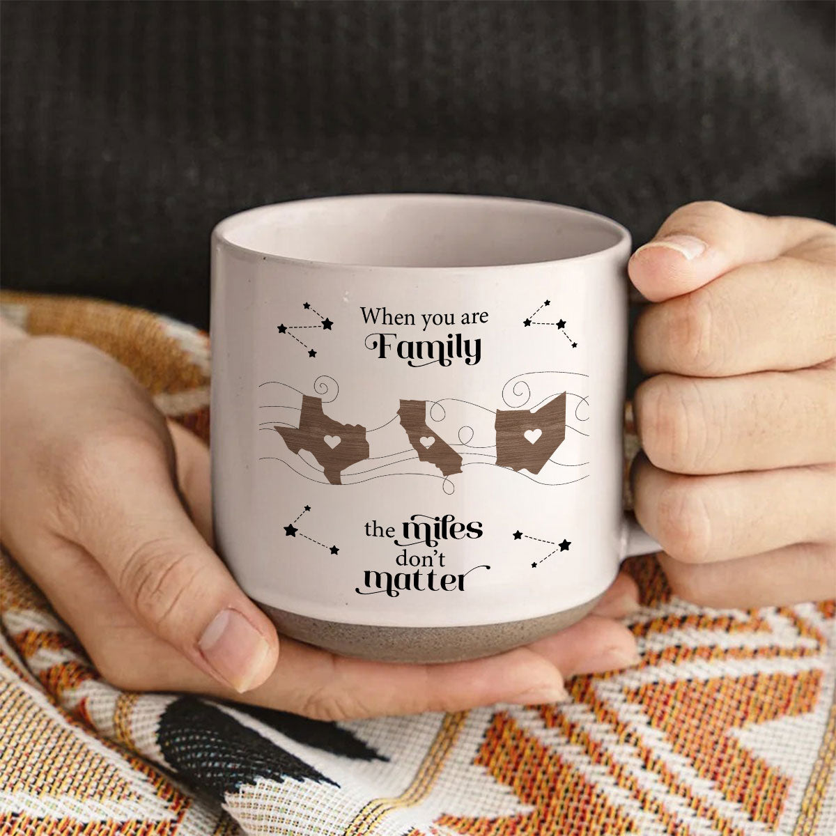 Long Distance Family Friends Siblings Sisters Besties Personalized Pottery Mug, Togetherness Christmas Gift