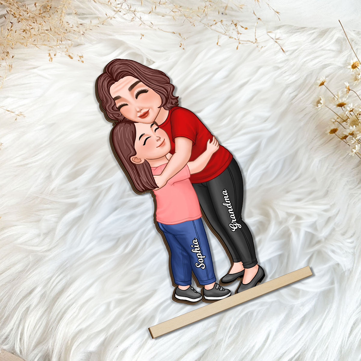 Grandma & Grandkid Hugging Gift For Grandma Gift For Granddaughter Grandson Grandchildren Personalized Standing Wooden Plaque