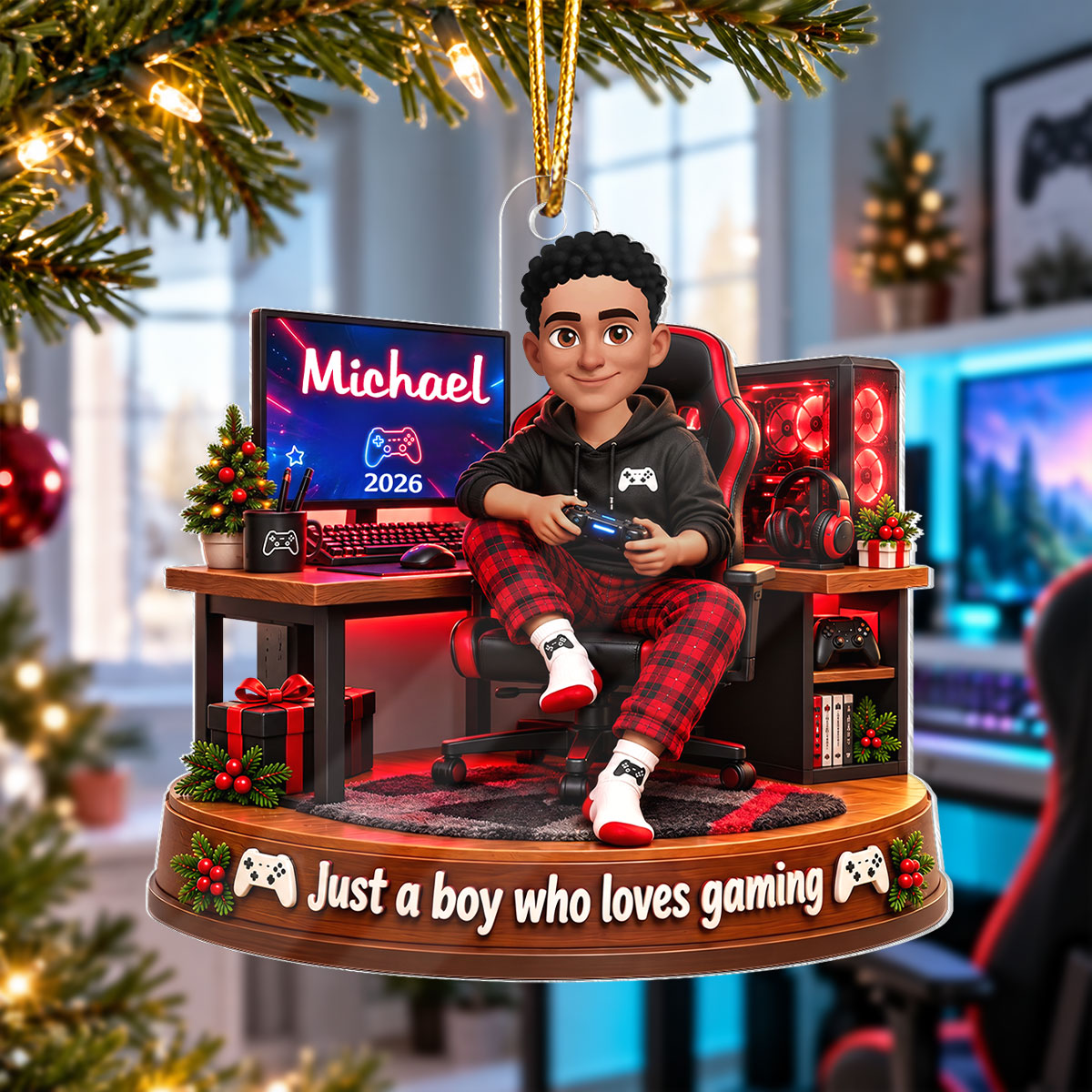 Just a Boy Who Loves Gaming - Personalized Acrylic Ornament - Christmas Gift for Son, Grandson
