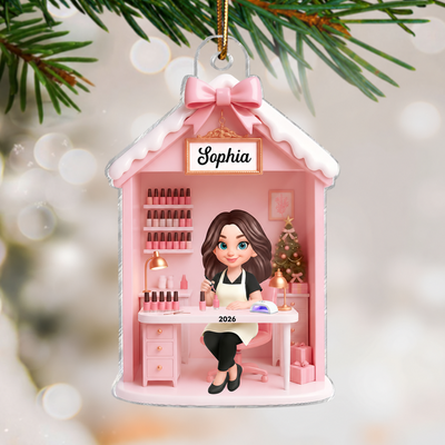 3D Effect Christmas Nail Technician In Salon - Personalized Acrylic Ornament - Gift For Nail Technician, Nails Decor, Beauty Salon, Woman, Girl