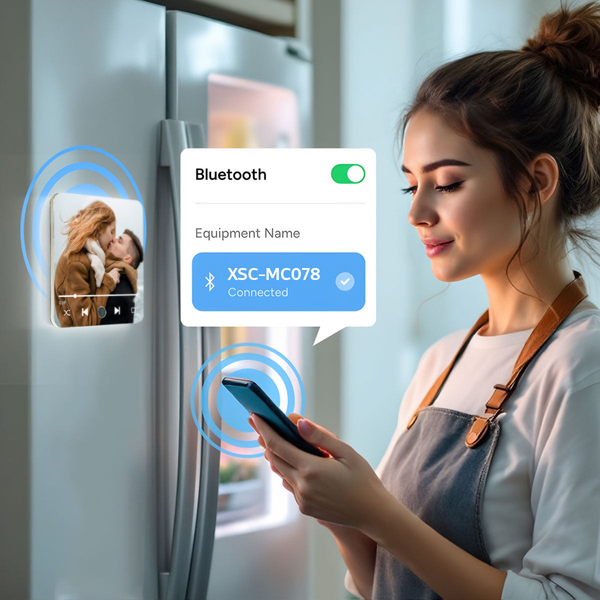 Couple Custom Photo Personalized Bluetooth Music Fridge Magnet,  Gift For Couple