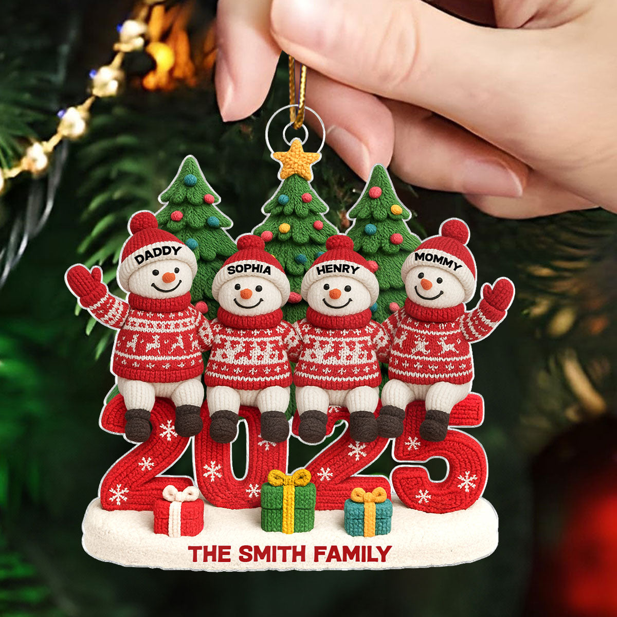 Personalized Snowman Family Christmas Wool Pattern 2025, Perfect Christmas Gift For Families, For Grandma, For Grandpa