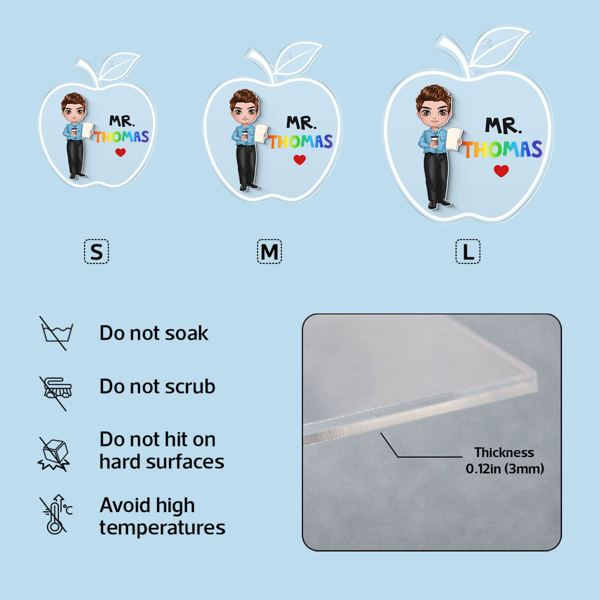 Doll Teacher Apple Shaped Personalized 2-Layer Acrylic Keychain