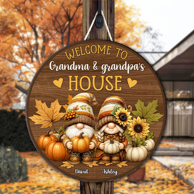 Welcome to Grandma & Grandpa's House Personalized Door Hanger Sign, Fall Decor for Grandparents