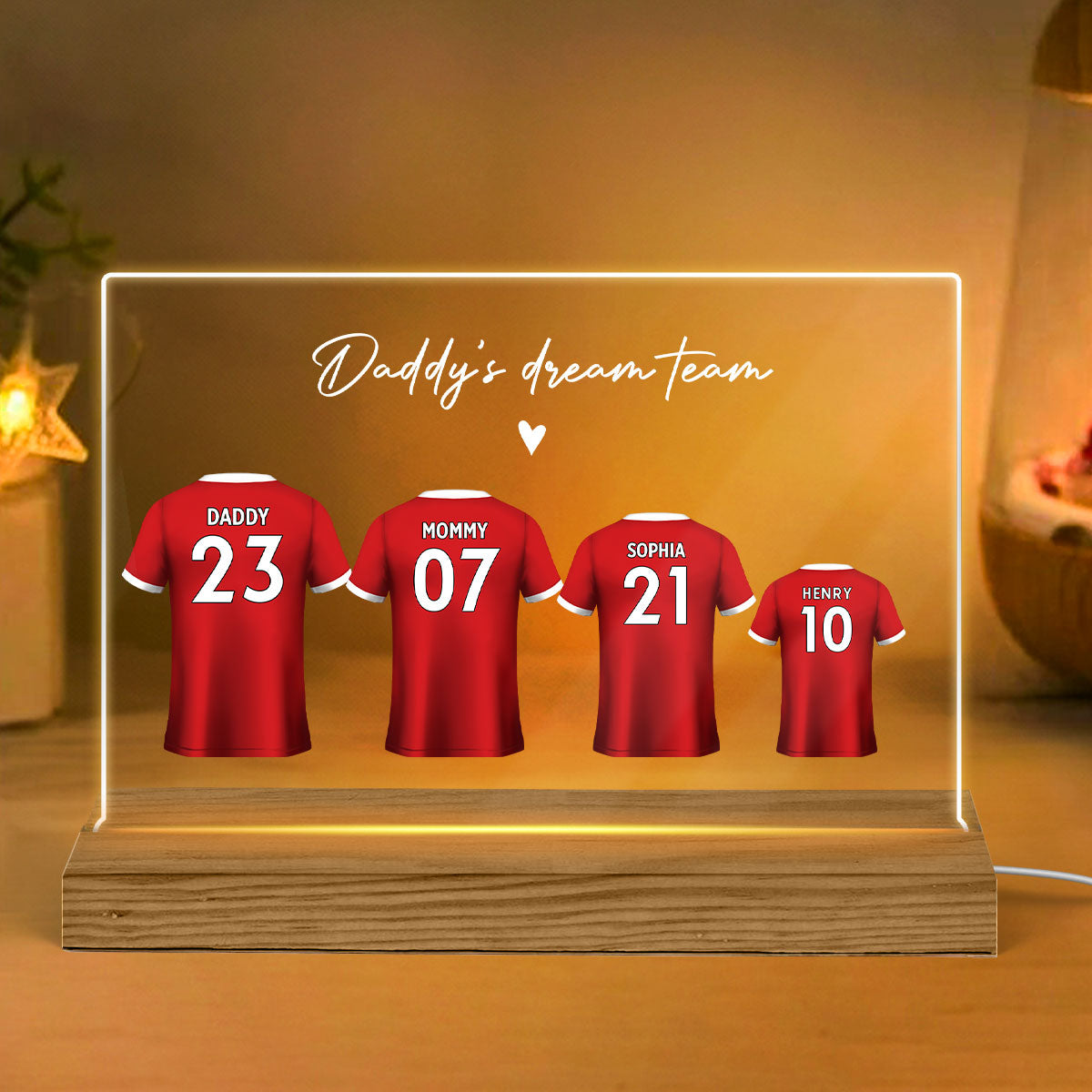 Daddy's Team Soccer Shirt Personalized Acrylic LED Night Light