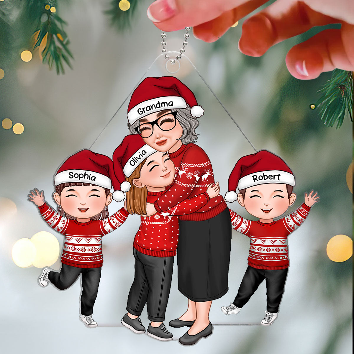 Grandma & Grandkid Hugging Happy Grandkids Christmas Gift For Granddaughter Grandson Personalized Acrylic Ornament
