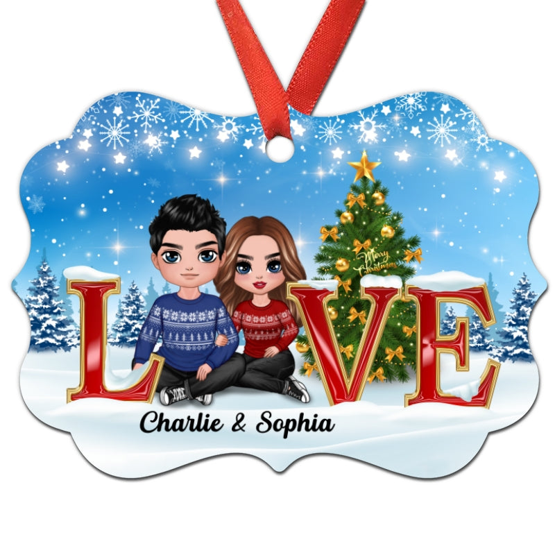 LOVE Embracing Couple Personalized Christmas Ornament