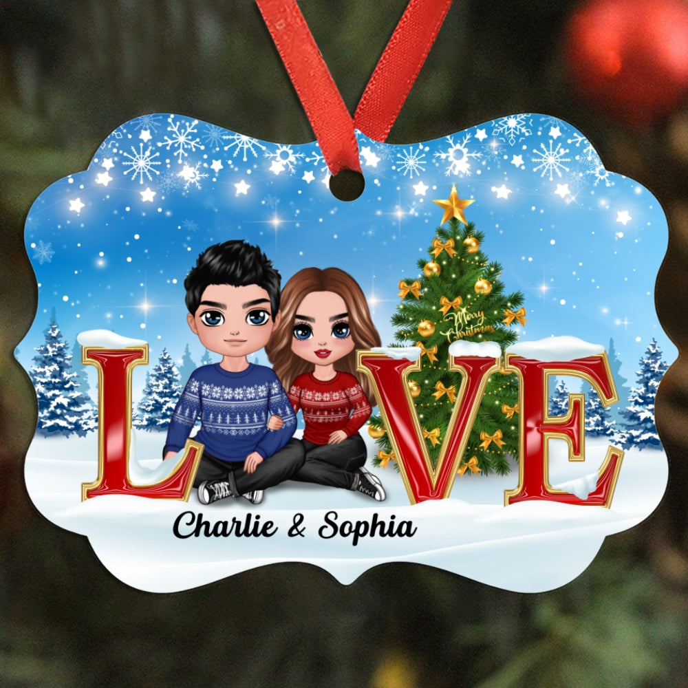 LOVE Embracing Couple Personalized Christmas Ornament