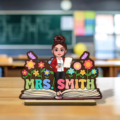 Teacher Flowers Book Personalized Standing Wooden Plaque, Back To School Gift for Teachers
