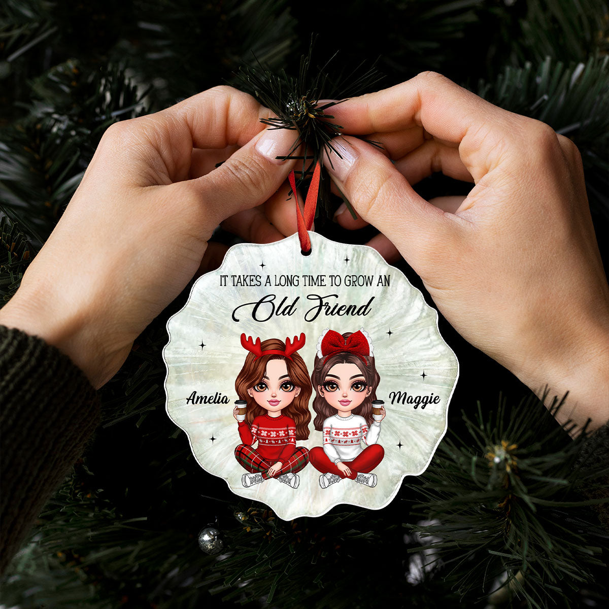 Pretty Girls Seashell Pearl Pattern Besties Sisters Personalized Acrylic Ornament