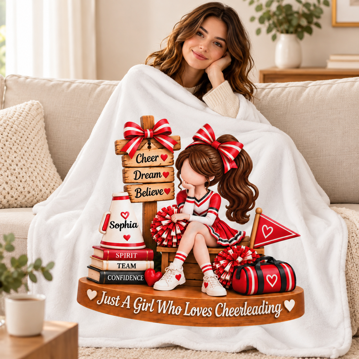 Just a Girl Who Loves Cheerleading - Personalized Fleece Blanket - Christmas Gift for Daughter, Granddaughter