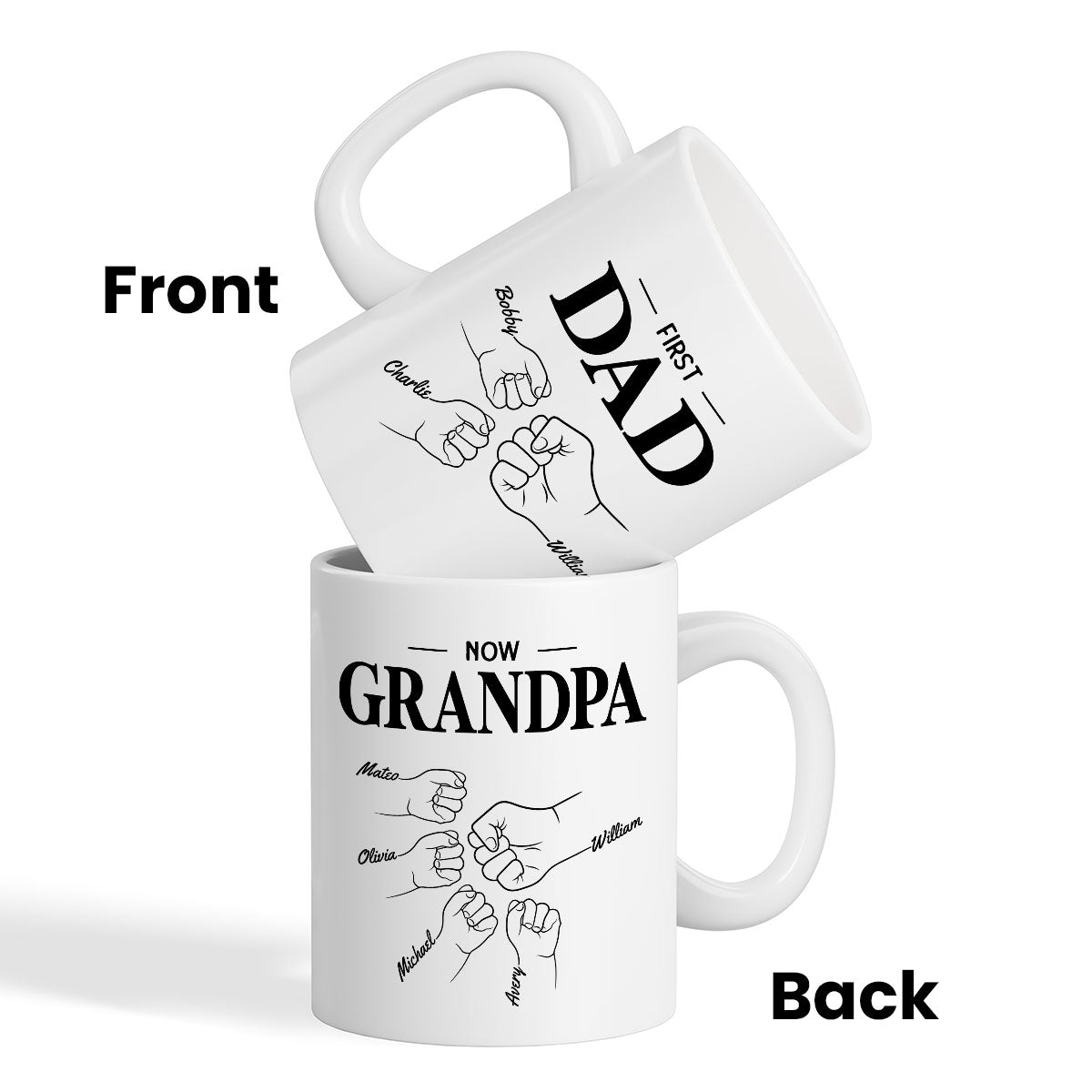First Dad Now Grandpa Fist Bump Outline Father‘s Day Gift Personalized Mug
