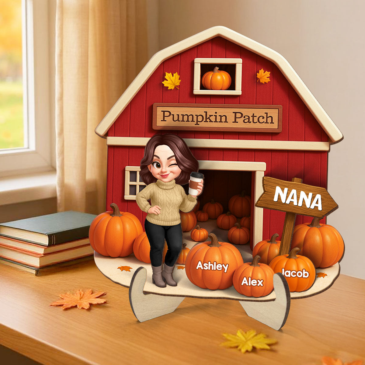 Grandma Mom Fall Season Pumpkin Patch Farm Barn Personalized 2-Layer Wooden Plaque