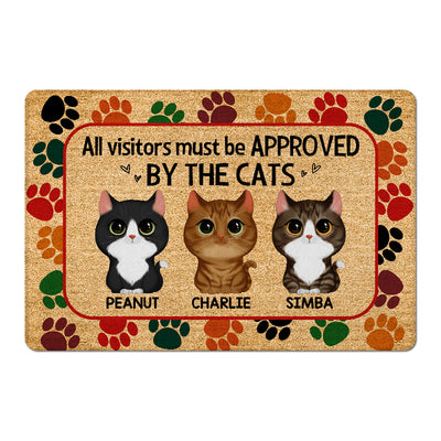 Colorful Paws Watercolor Cute Cats Personalized Doormat
