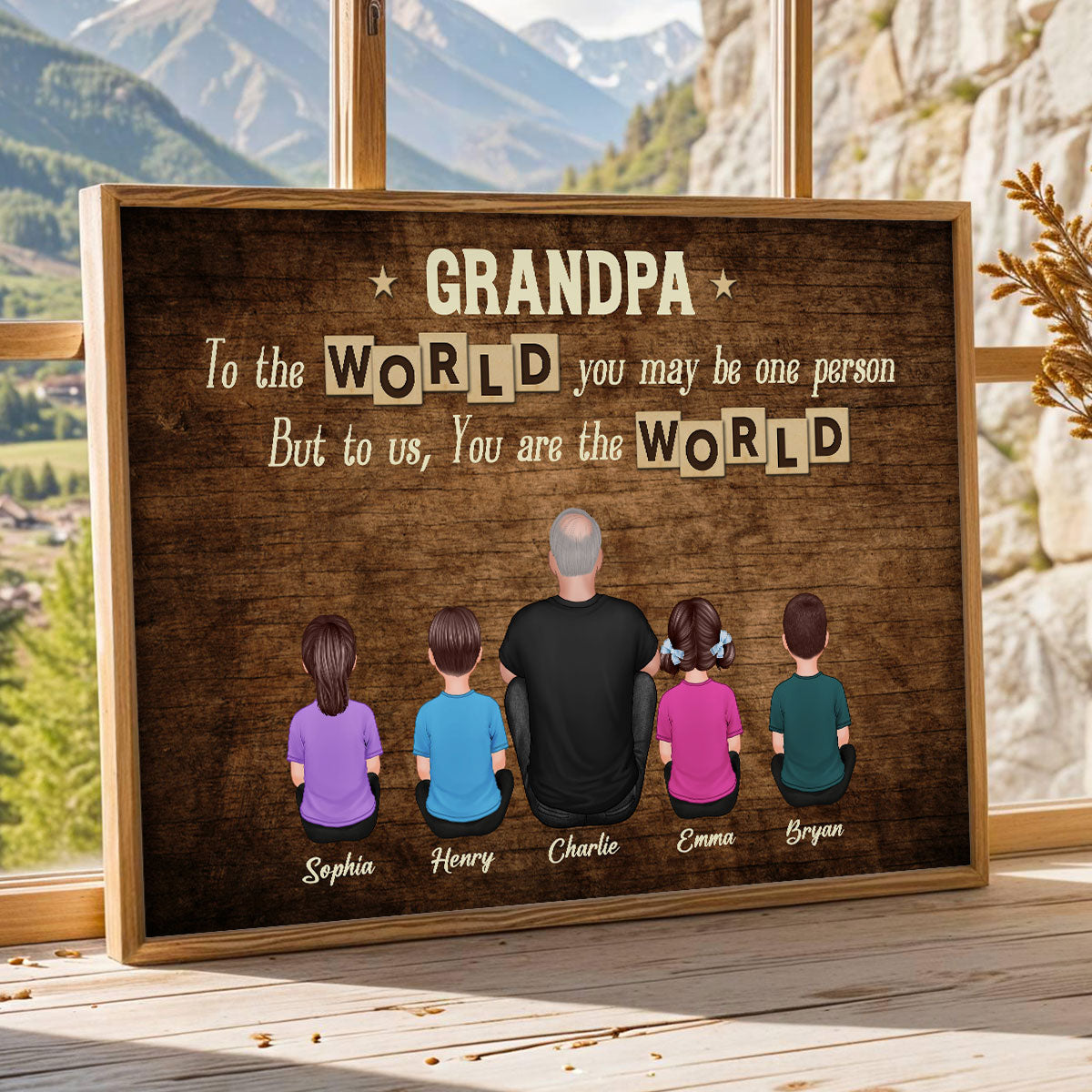 Grandpa To Us You Are The World Personalized Poster, Gift For Grandpa