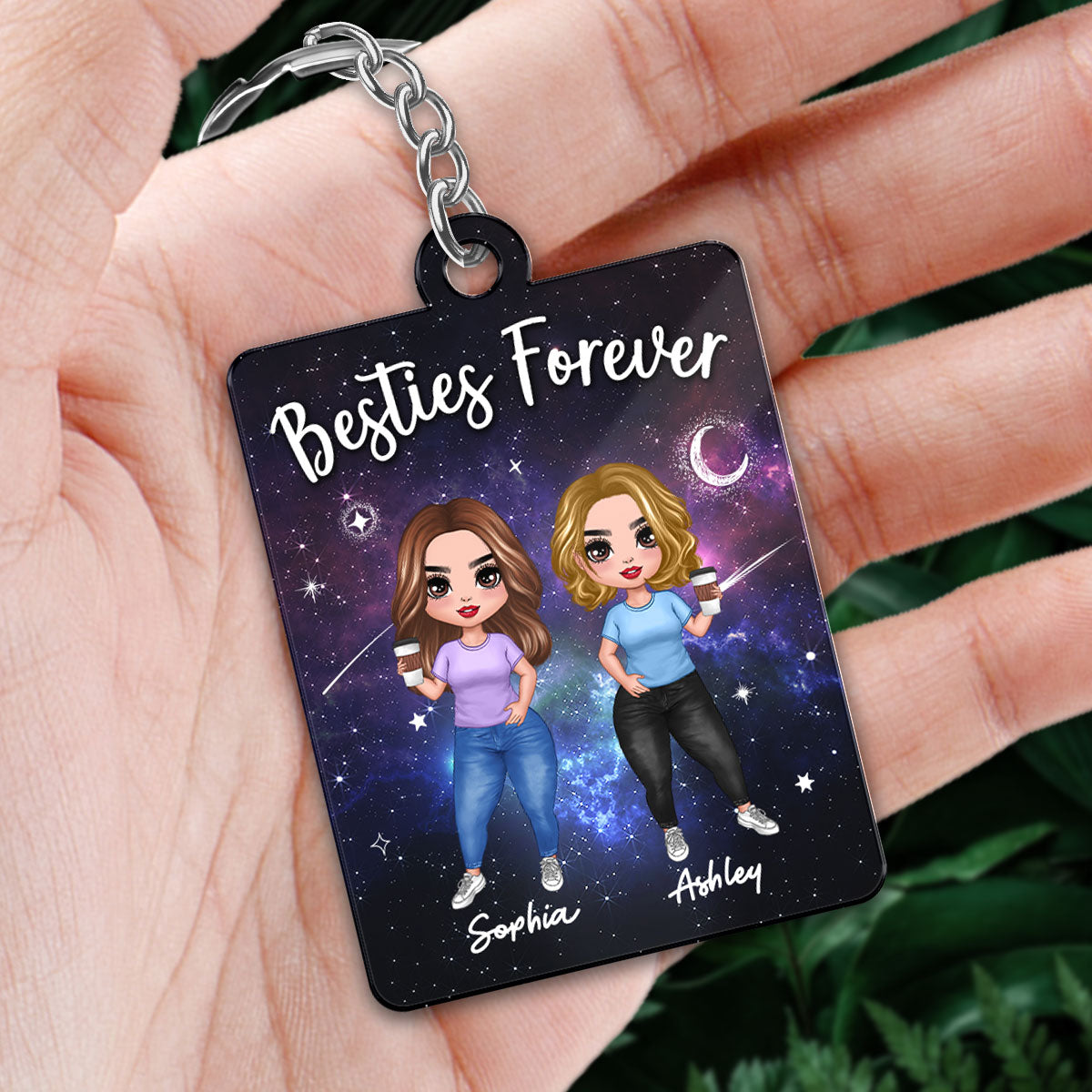 Doll Besties In Galaxy Night Favorite Song Scannable QR Code Personalized Acrylic Keychain
