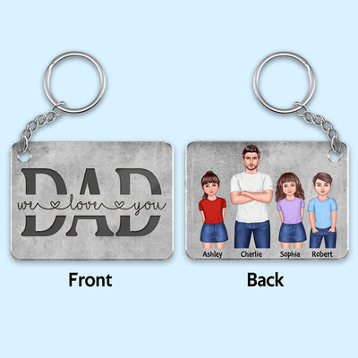 Dad And Kids Standing Front View Personalized Acrylic Keychain