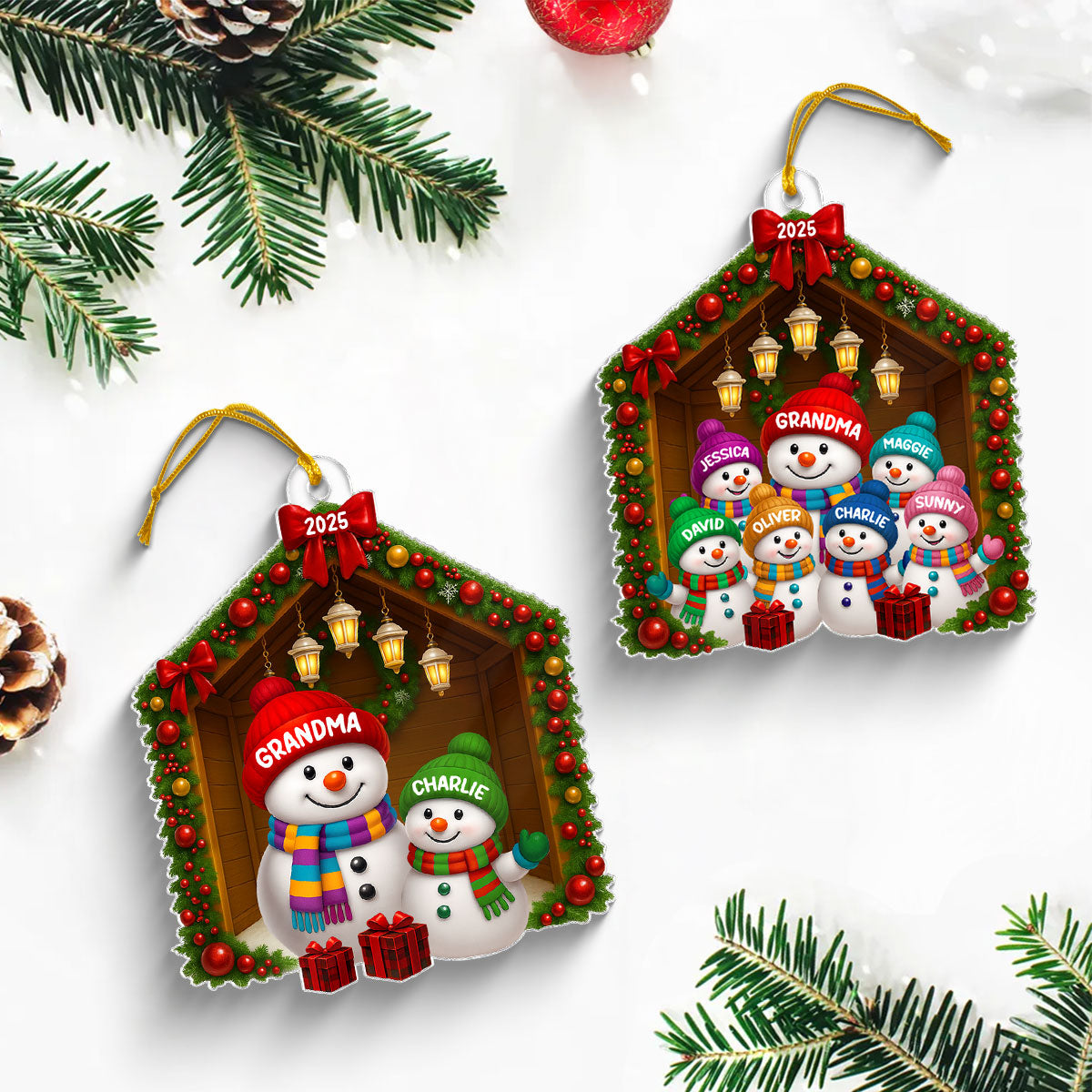 Grandma Grandkids Snowman Personalized Acrylic Ornament - 2025 Thoughtful Christmas Gift for Grandma