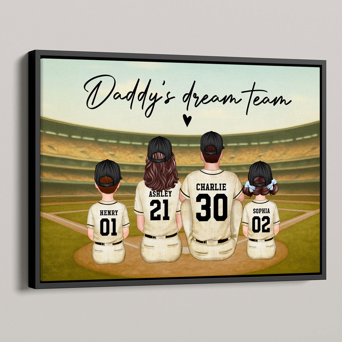 Retro Baseball Family Sitting Personalized Poster, Meaningful Christmas Gift for Dad, Gift for Husband