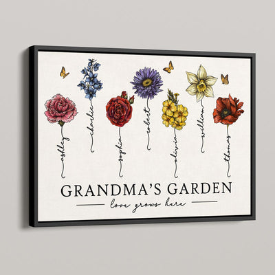 Grandma‘s Garden Love Grows Here Beautiful Vintage Birth Flowers Gift For Grandma Mom - Personalized Poster - Gift For Grandma Mom