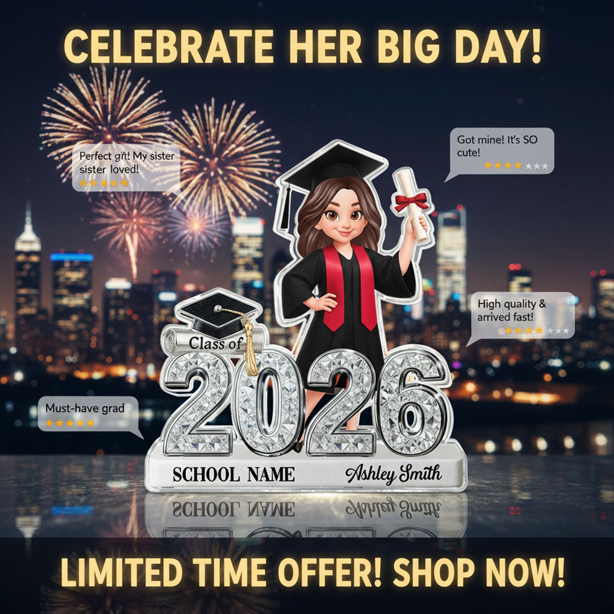 Class Of 2026 2027 Senior Shiny Effect 2D Flat - Personalized Acrylic Block Plaque - Graduation Gift For Graduates, Daughter, Son