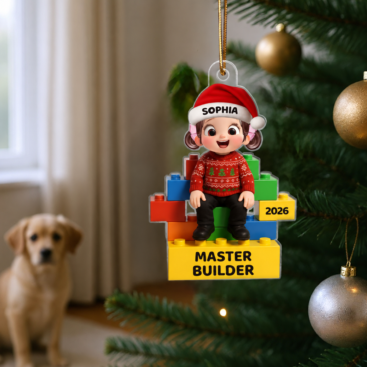 Little Kid Master Builder - Personalized Acrylic Ornament - Christmas Gift For Kids, Son, Grandson, Daughter, Granddaughter