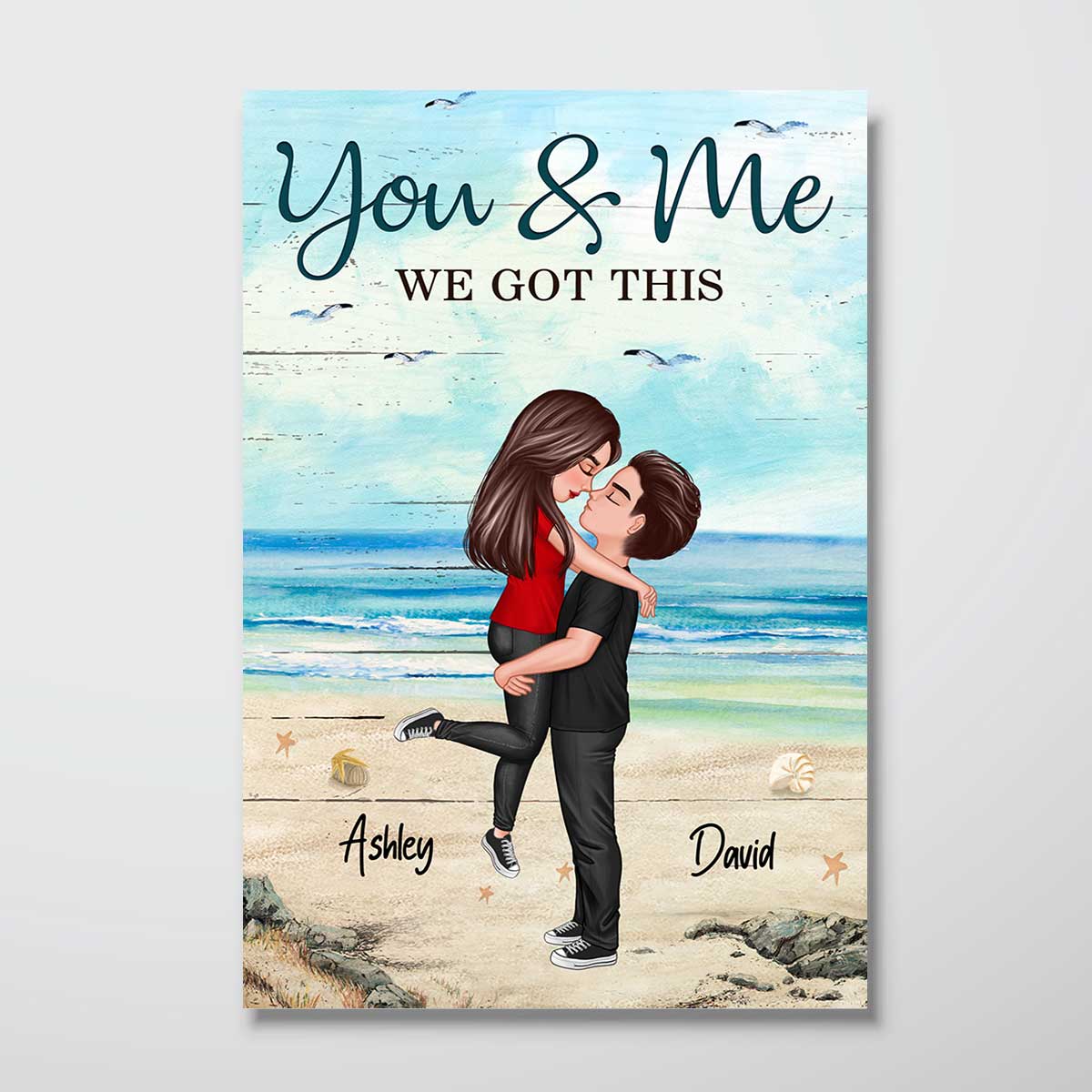 Couple Hugging Kissing At Beach Personalized Vertical Poster