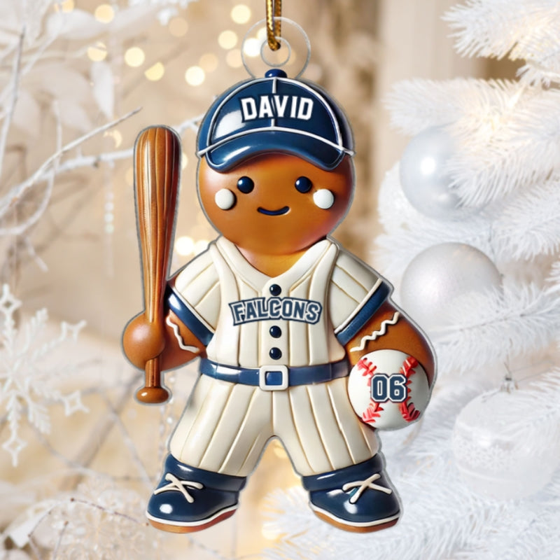 3D Effect Baseball Kid Personalized Acrylic Ornament, Christmas Gift For Grandkids