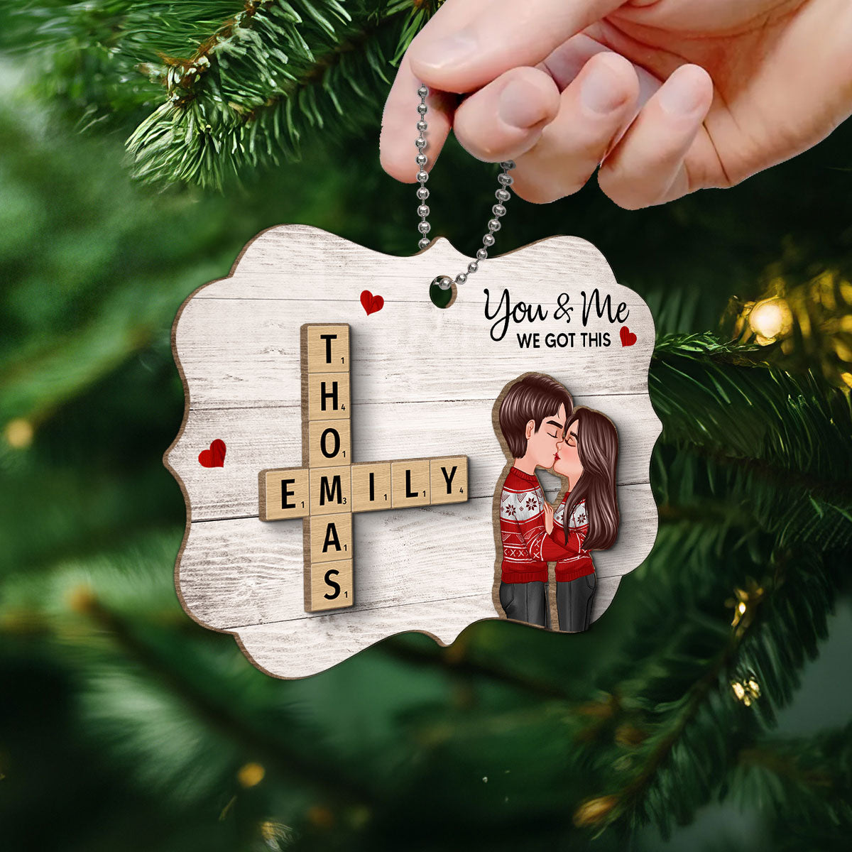 You & Me We Got This Couple Hugging Kissing Crossword Puzzle Art Personalized 2-Layer Wooden Ornament