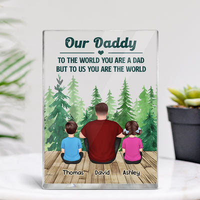 Best Dad Ever Back View Kids Dogs Cats Forest Personalized Rectangle Acrylic Block Plaque