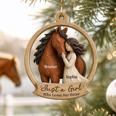 Girl Loves Horse 2D Flat Printed - Personalized Wooden Ornament - Keepsake Gift For Horse Lover