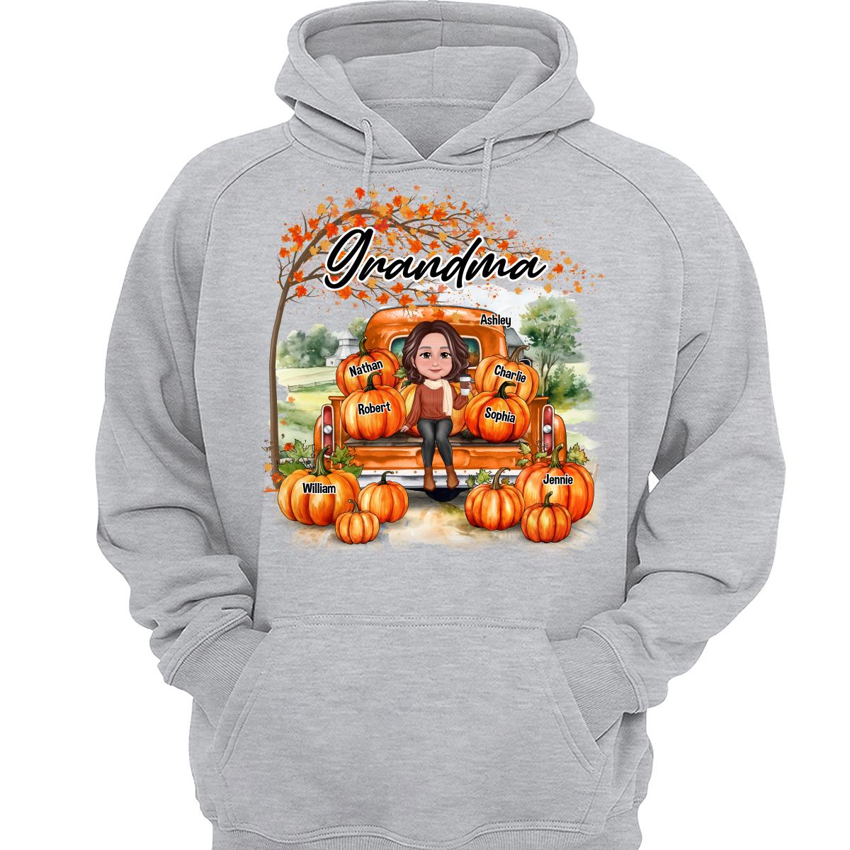 Fall Season Landscape Truck Pumpkins Under Tree Grandma Mom Personalized Shirt