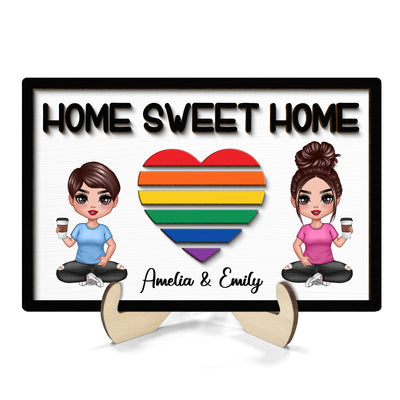 Home Sweet Home LGBT Couple Personalized 2-layer Wooden Plaque